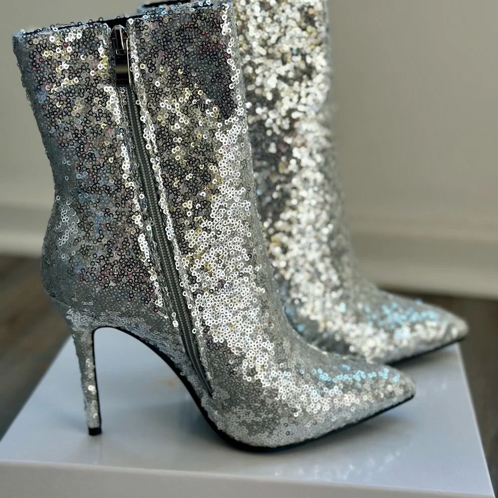Women’s Sequins Stiletto Pointed Ankle Boots New in Box US 8 - Picture 3 of 14
